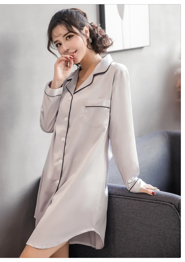 Night Robe Sleepwear Dress Women Sleepwear Female Spring And Autumn Model Silk Long Sleeve Nightdress Plus-sized Size Shirt Robe