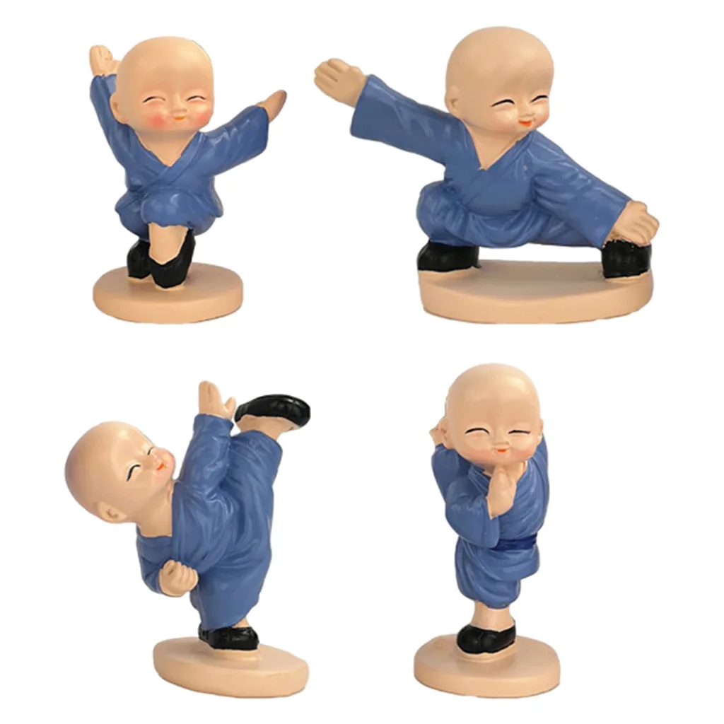 4x Little Monk Statue Kong Fu Desktop Zen Figurine Car Home Miniature Decor 