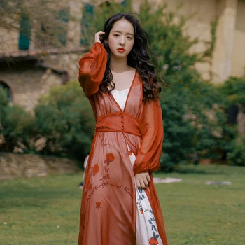 

Women Dress 2019 Winter And Autunm Lace Empire Waist Mid-Calf V-Neck Mesh Legging Elegant Female Dresses