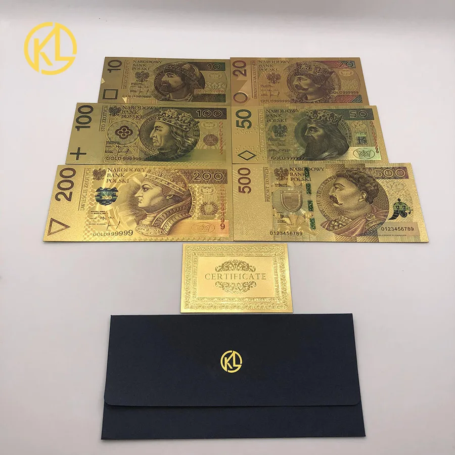 Ensemble de billets de banque en feuille d'or, 7 pièces