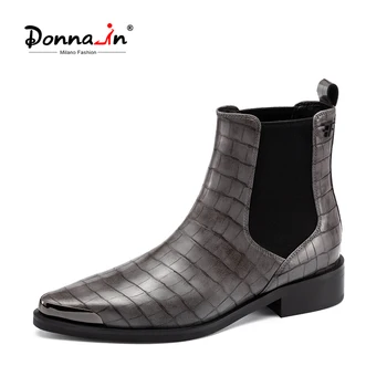 

Donna-in Stone Prints Chelsea Boots Women Pointed Toe Square Heels Elastic Fashionable Ankle Boots Autumn Women Shoes feminino