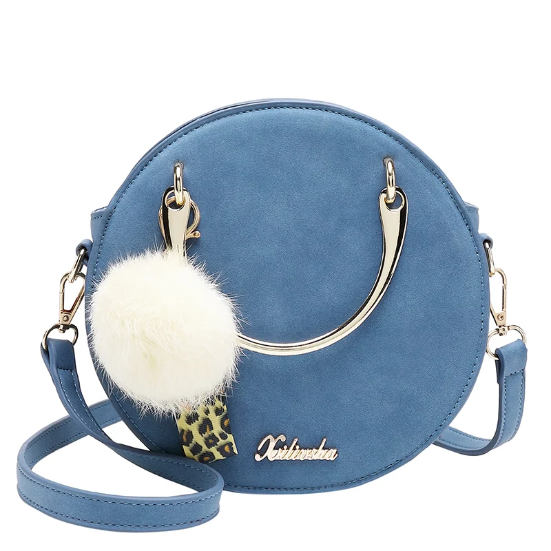 

Single shoulder diagonal hair ball small round bag Handbags Women Bags 2019 High Quality Ladies Hand Bags