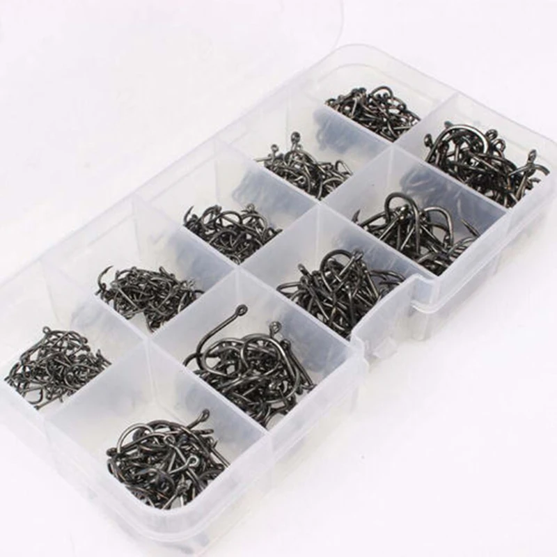 500pcs/Pack High Quality Carbon Steel Fish Jig Hooks With Hole Carp Fishing Hook With Tackle Box Fishing Tools