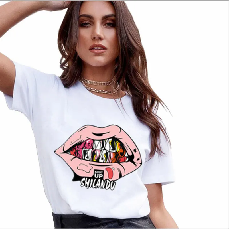 

LINNA Women's New Fashion Ladies T-shirt Cartoon Print T-shirt Harajuku Summer Top Short-sleeved Casual O-Neck Ladies T-shirt
