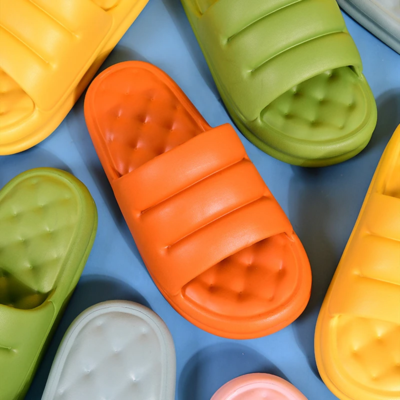 Summer Concise Indoor Women Bath Slippers Trend Thick 4cm Heel Bedroom Couples Flat Shoes Non-slip Home Ladies EVA Slides