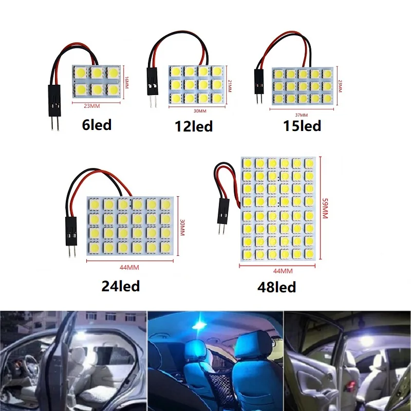 

T10 BA9S Festoon c5w Car Led Panel Reading Lamp Bulb Light 24SMD/36SMD/48SMD Dome Adapter Festoon White ice blue 12v