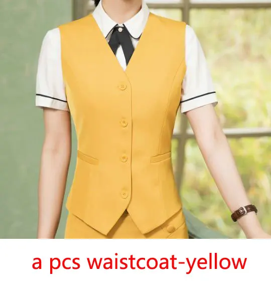 yellow waistcoat IZICFLY стиль формальный жилет и жилет плюс размер женские костюмы бизнес с юбкой и курткой Брюки наборы офисная форма стили - Цвет: yellow waistcoat