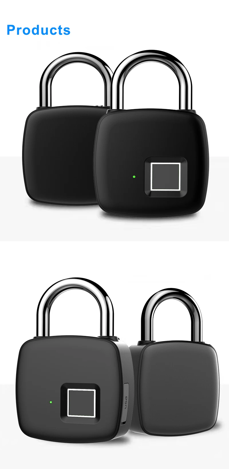 KINGWOOD смарт-замок с отпечатком пальца, без ключа, USB Перезаряжаемый дверной замок, Противоугонный замок для безопасности, замок для двери, чехол для багажа, чип-замок