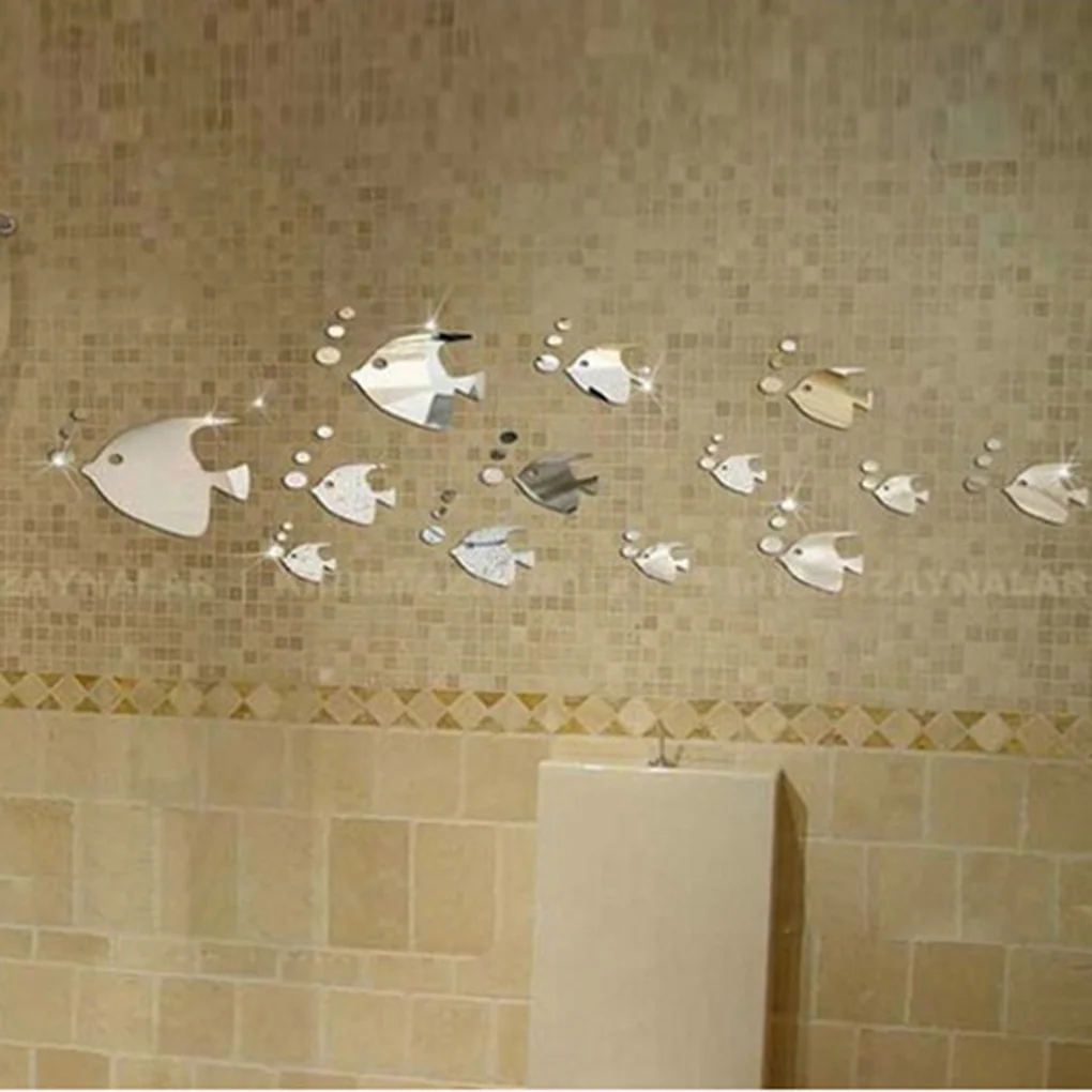 Removable Sea Fish Bubble Wall Sticker 3D Mirror Stickers Mural DIY