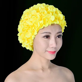 

Ladies Swim Cap Swimming Bathing 3D Flower Long Hair Nylon Vintage Retro