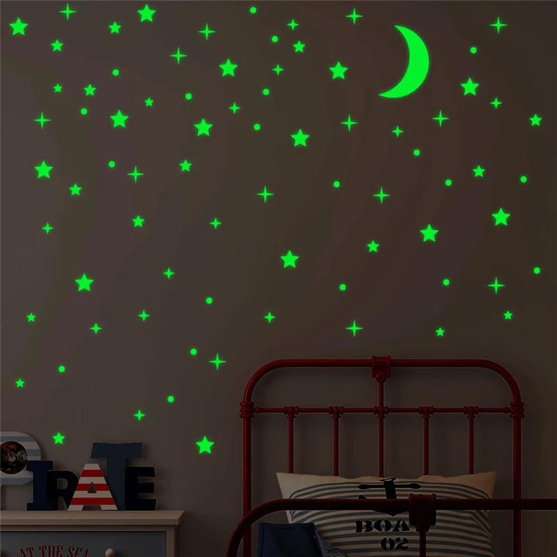 Креативные Звезды Луна светящиеся наклейки на стену спальни домашний декор зеленый флуоресцентный наклейки на стену светится в темноте обои