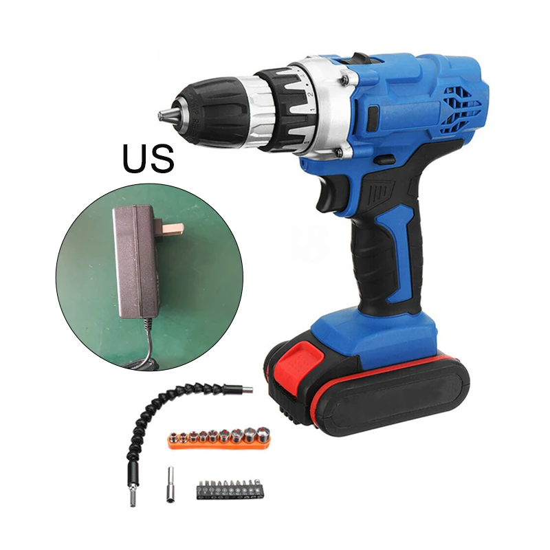 Cardan shaft 36V Electric Cordless Drill Screwdriver LED 2-Speed Li-Ion Battery Tool Set Battery charger Screwdriver head