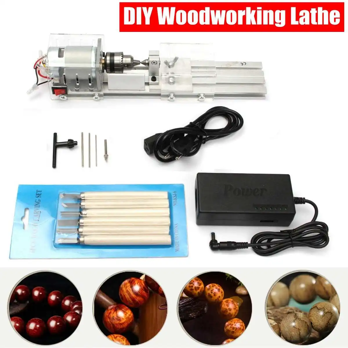 

24V 96W Mini Lathe Beads Saw Machine Set Wood Working DIY Beads Polishing Cutting Drill