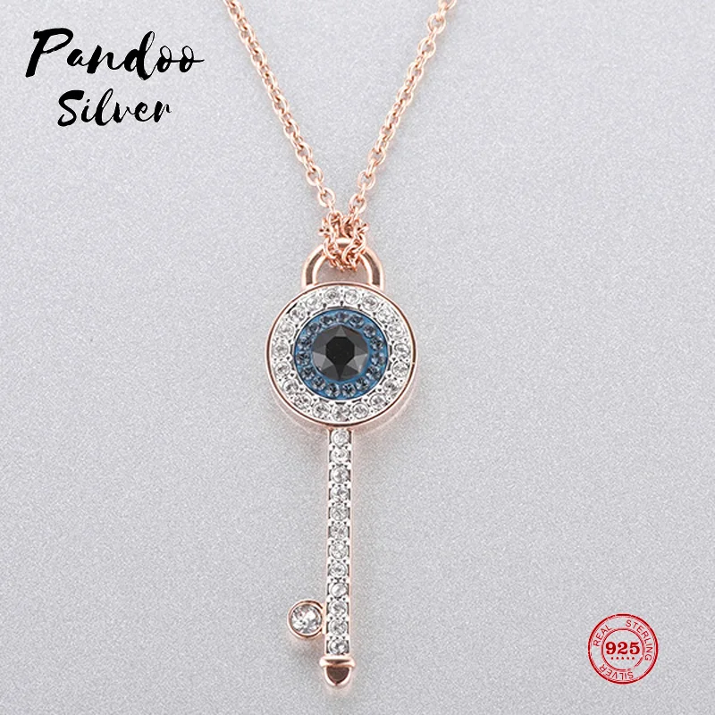 

PANDOO Fashion Charm 925 Sterling Silver Original 1:1 Copy, Mysterious Element Key Shape Necklace Female Luxury Jewelry Gifts