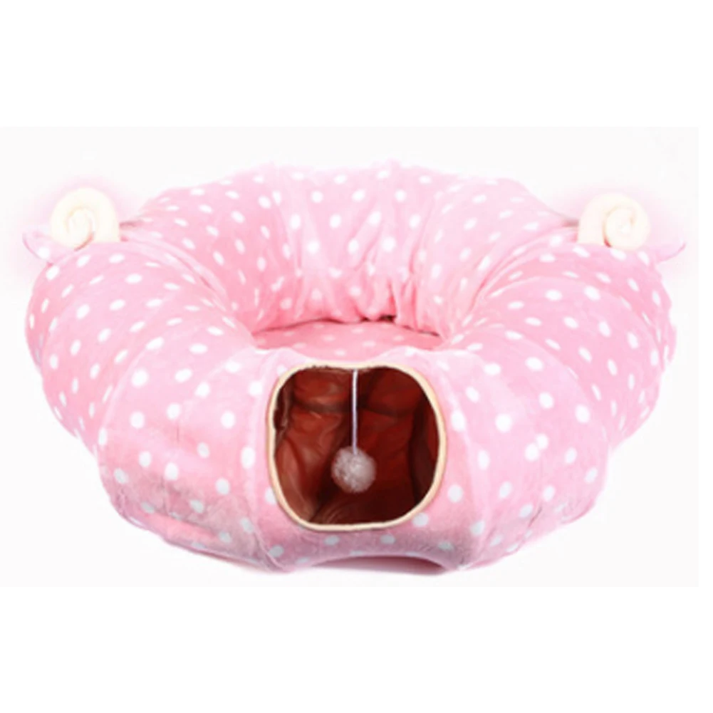 

Cat Bed Round Wear Resistant. Four Seasons Universal Pet Toy House Foldable Soft Hideout Sleeping Washable Tunnel Warm Kittens
