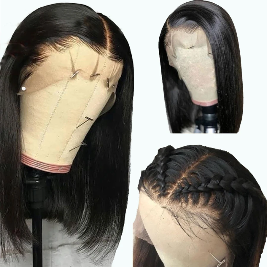 Короткие кружевные передние человеческие волосы парики боб парик для черных женщин Бразильский Натуральный прямой афро швейцарский кружевной передний парик
