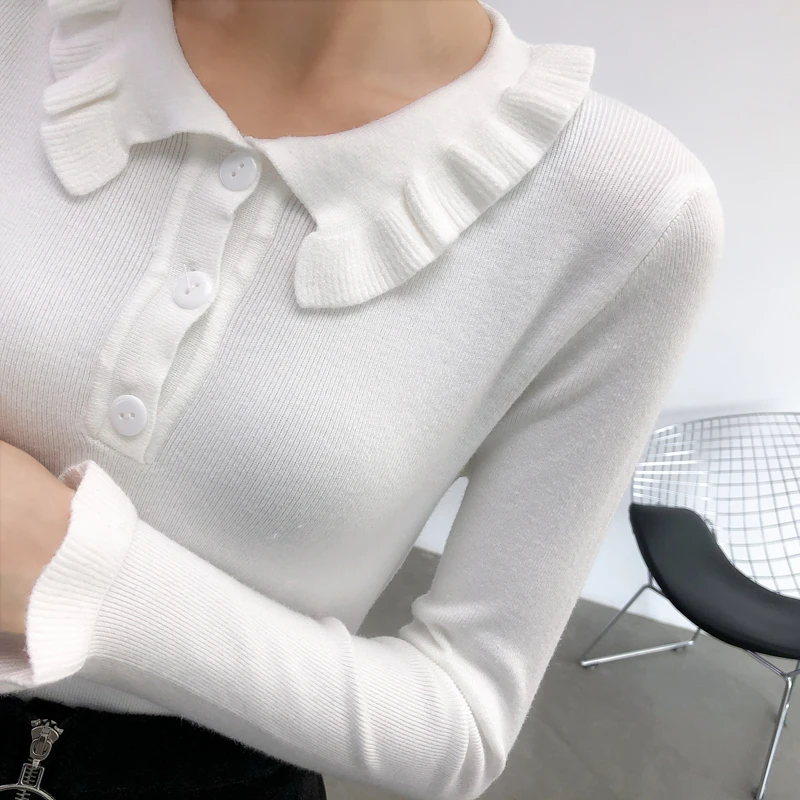2019 Women Flare Sleeve Ruffles Sweaters Winter elastic Slim Ladies knit Soft Pullovers female Tops fashion jumpers cardigan for women