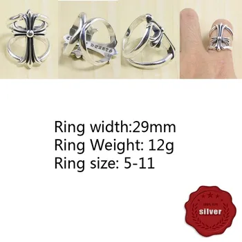 

A78 925 sterling silvery ring personality fashion punk hip-hop style couple jewelry simple cross letter shape gift for friends