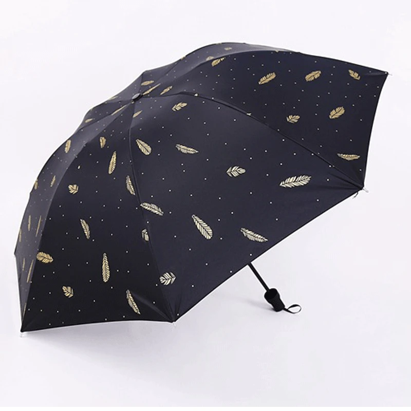 

Creative Feather Foldable Vinyl Umbrella Three Fold 8 Bone Couples College Style Sun Manual Advertising Umbrella Thin Rod