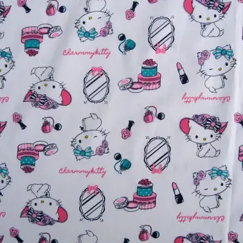 

1 yard Cartoon Fabric, Lovely Kitty and Mirror printed Cotton Woven Fabric (width=140cm)