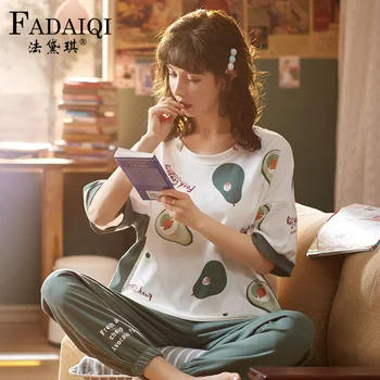 

A Generation Of Fat Summer Short-Sleeved Trousers Girl'S Suo Kou Ku Port Design Avocado Pattern Fresh Knitted Cotton