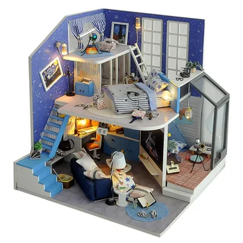 

DIY Star Night Assembly Cabin Wooden Doll House Crafts Handmade House Model Gift With Dust Cover Music Educational Toy For Kids