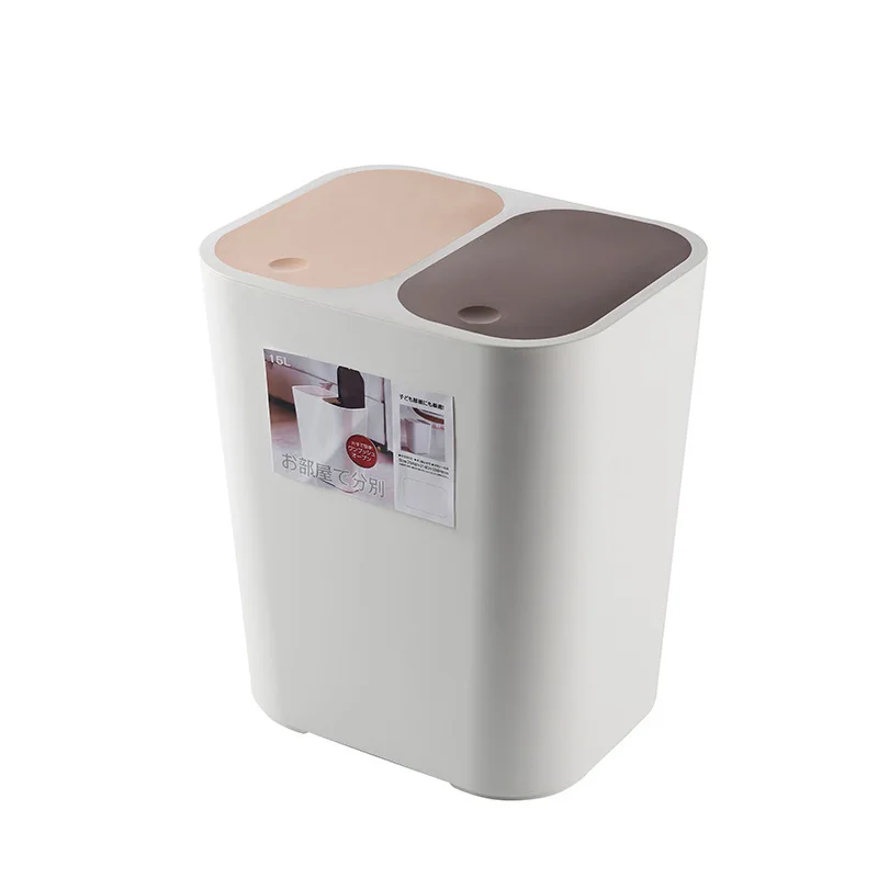 

Push Household Compartmental Garbage Can 18L Japanese Style Environmentally Friendly Bomb Cover Plastic Garbage Can