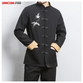 

Sinicism Store Mens Black Embroidery Jacket Men Chinese Style Buckle Warm Tops 2020 Male Autumn Thicken Vintage Fashion Coats