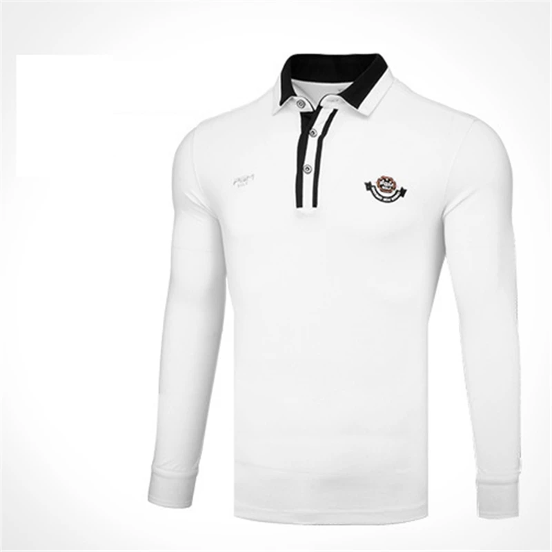 Pgm Мужская рубашка для гольфа длинный рукав, дышащий футболки мужские модные рубашки поло с отложным воротником удобные футболки для гольфа - Цвет: Белый