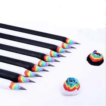 

200pcs/lot Cute Rainbow Wooden 2B Pencils Kawaii Gradient Student Cylindrical Pencil For Kids Gift School Supplies Stationery