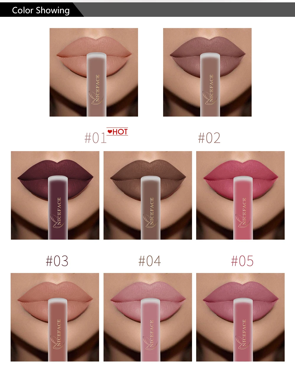 NICEFACE Lip Gloss Nude Matte Liquid Lipstick Moisturizing Long Lasting Lipgloss Lip Makeup Cosmetics Waterproof Lip Glace Tint