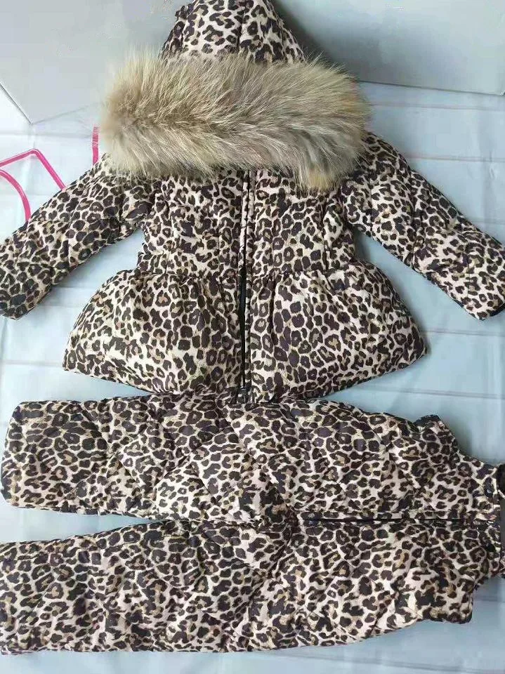 Брендовое пальто детская зимняя одежда теплая леопардовая верхняя одежда для девочек, парка с воротником из натурального меха для девочек, детские зимние пуховики для девочек, Y2022