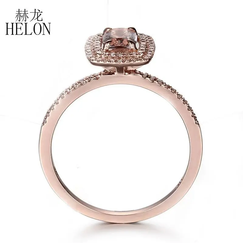 HELON Solid 10 к розовое золото безупречная Подушка 0.7ct натуральный морганит Halo алмаз обручальное кольцо для женщин хорошее ювелирное изделие кольцо