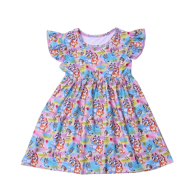 New Fashion Girls Dress Puffy Sleeve Kids Cartoon Clothing Soft Milksilk Children Birthday Party Dress Wholesales 12M to 7T 1