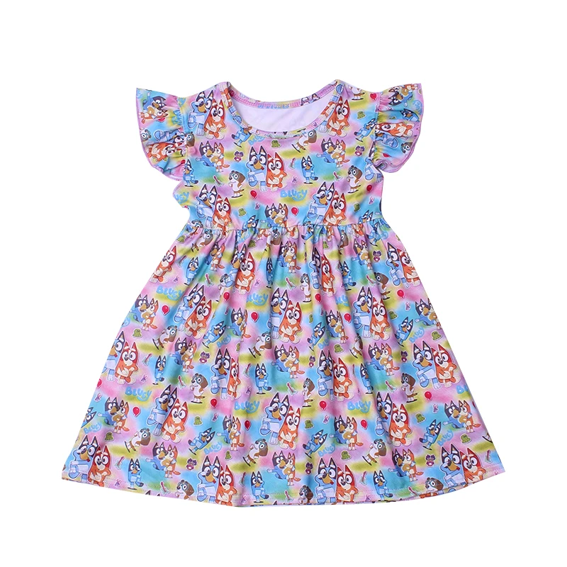 New Fashion Girls Dress Puffy Sleeve Kids Cartoon Clothing Soft Milksilk Children Birthday Party Wholesales 12M to 7T | Детская одежда