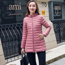 Однотонный ультра-светильник, длинный пуховик для женщин, модный тонкий теплый пуховик с длинным рукавом, Женский Повседневный пуховик на молнии размера плюс, парка, верхняя одежда