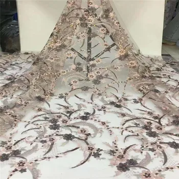 

Fashion New Design African Lace Fabric High Quality French Emerald green Embroidered Tulle Lace Fabric with Sequins 5 yards/lot