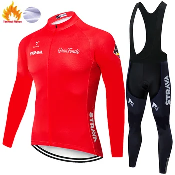 

STRAVA Team Winter Thermal Fleece Cycling jersey Men uniforme ciclismo hombre 2020 Outdoor Bib Pants maillot invierno ciclismo