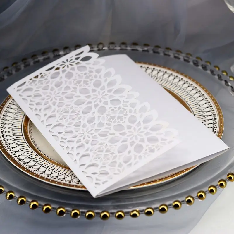  10pcs/set Laser Cut Hollow Luxury Floral Wedding Invitations Card Elegant Lace Favor Print Wedding  - 4.00036E+12