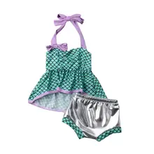 Для девочек Купальник Русалочки бикини из двух частей с лямкой на шее Плавание, костюм для девочек, ванный комплект пляжная одежда Детский купальник детский купальный костюм