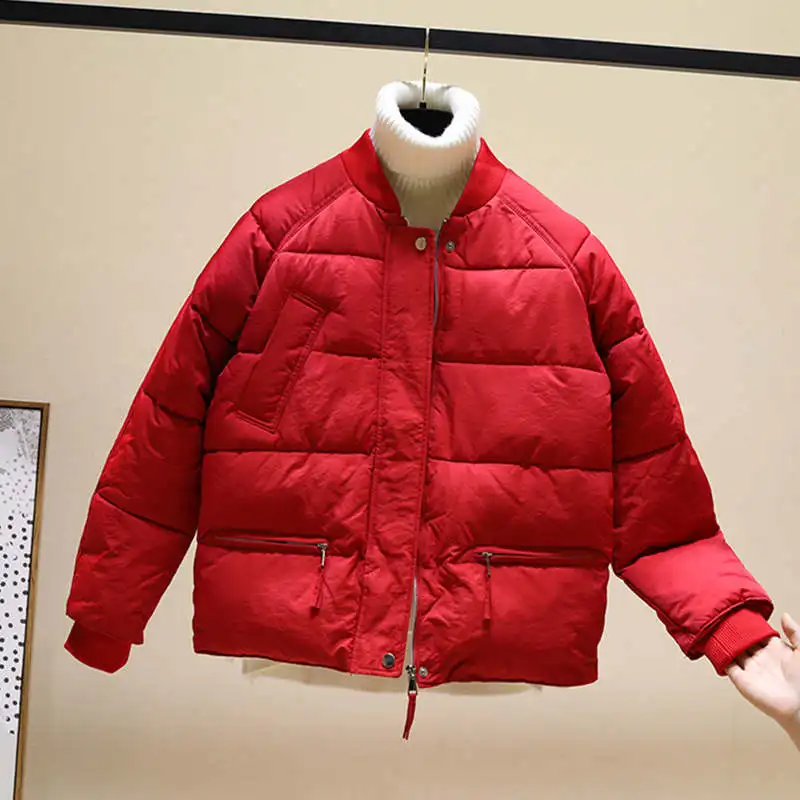 red coat Stand Collar Winter Jacket Women Parkas Loose Short Cotton Padded Winter Coat Outerwear Streetwear Warm Thick Womens Coats C5990 - Цвет: red coat