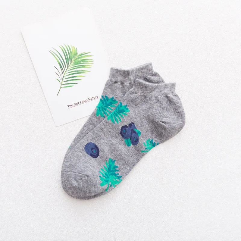 Gray Blueberry Для женщин милые животные фрукты Носки унисекс веселое Harajuku летний Фламинго С голубикой с эффектом orange банановых листьев с рисунком ботильоны Носки - Цвет: Gray Blueberry