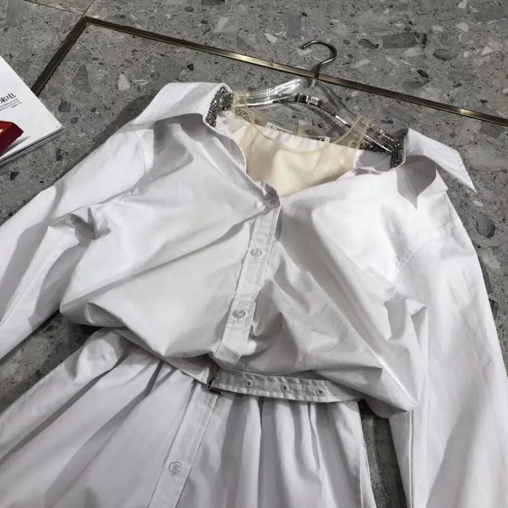 White Новинка года. Роскошное платье-рубашка с кристаллами от бренда "Александер" - Цвет: White