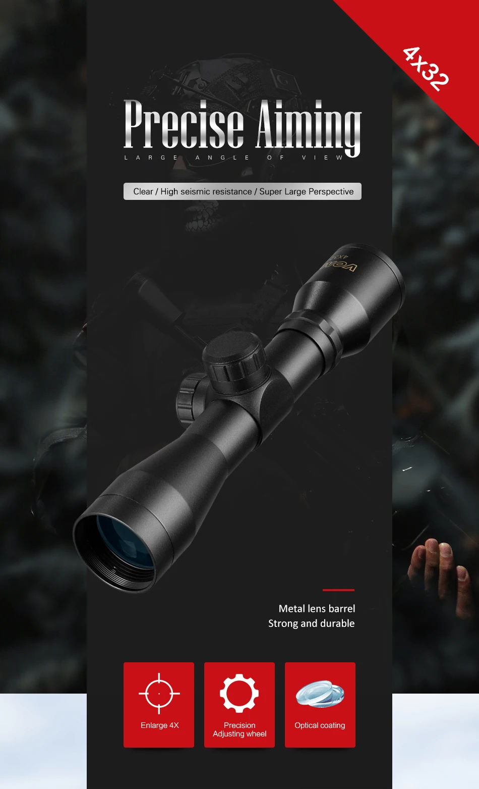 Vista com Montagem em Trilho Caça Óptica Airsoft Rifle Óptico Scope Telescópio Binóculos Luneta Parágrafo 4x32 Mod. 1269736 2 vista com montagem em trilho telescópio binóculos