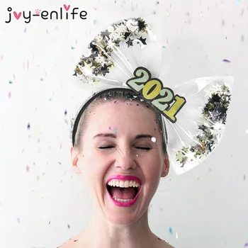 

1pcs Happy New Year Bow Headband 2021 New Year Party Decoration Photo Props New Year Eve Christmas Hair Hoop Accessories