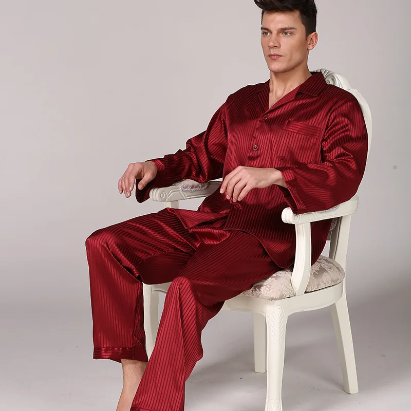 mens pyjama tops Sleepwear Men Black Nightwear Long Sleeve Pajamas Sleeping Suit for Men Housewear Silk Pajamas for Men Sleepwear Mens Pajama Set plus size pajama pants