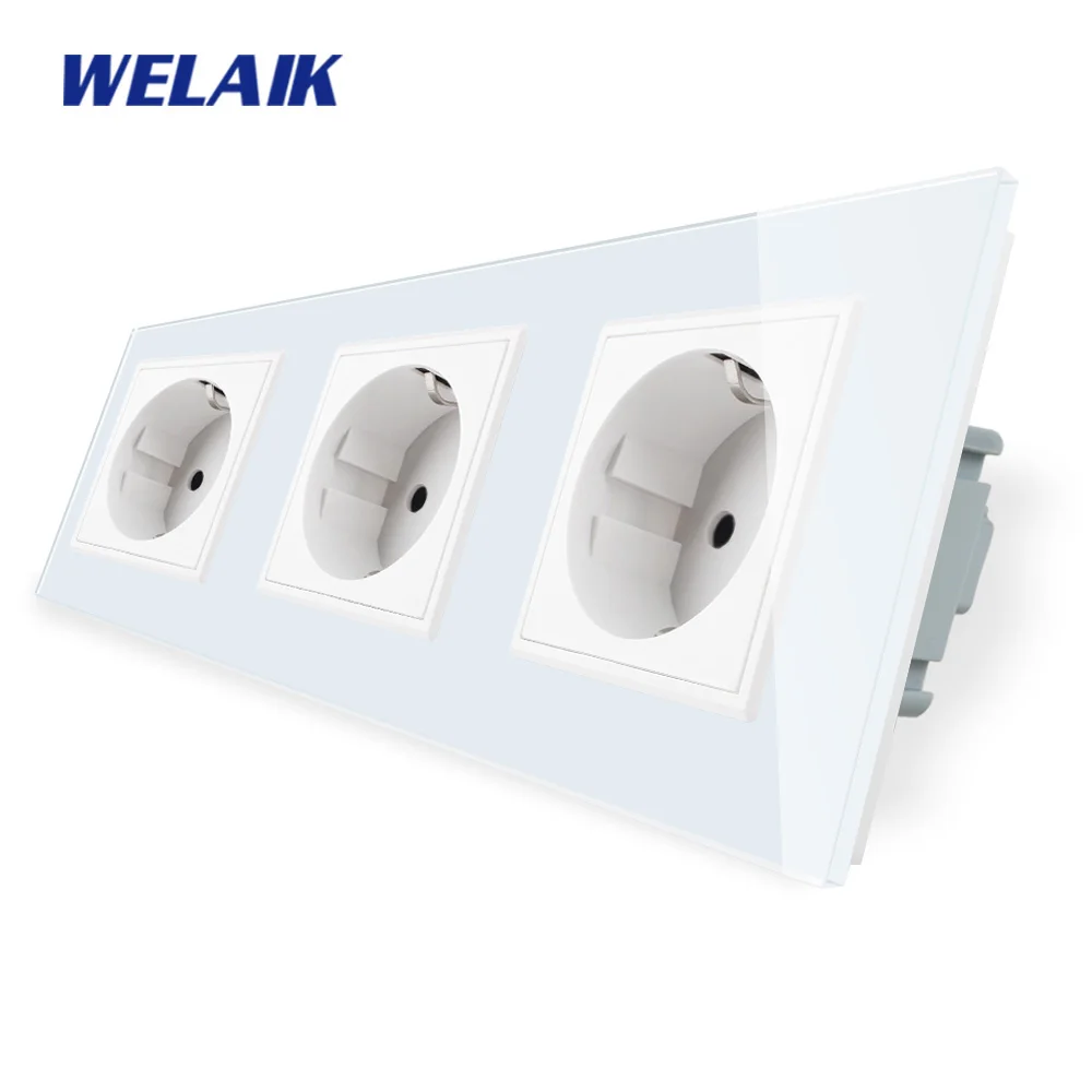 

WELAIK1 Brand Free Shipping European Standard Outlet Crystal Glass Panel 3Frame EU Wall Power Socket AC110~250V 16A A38E8E8EW