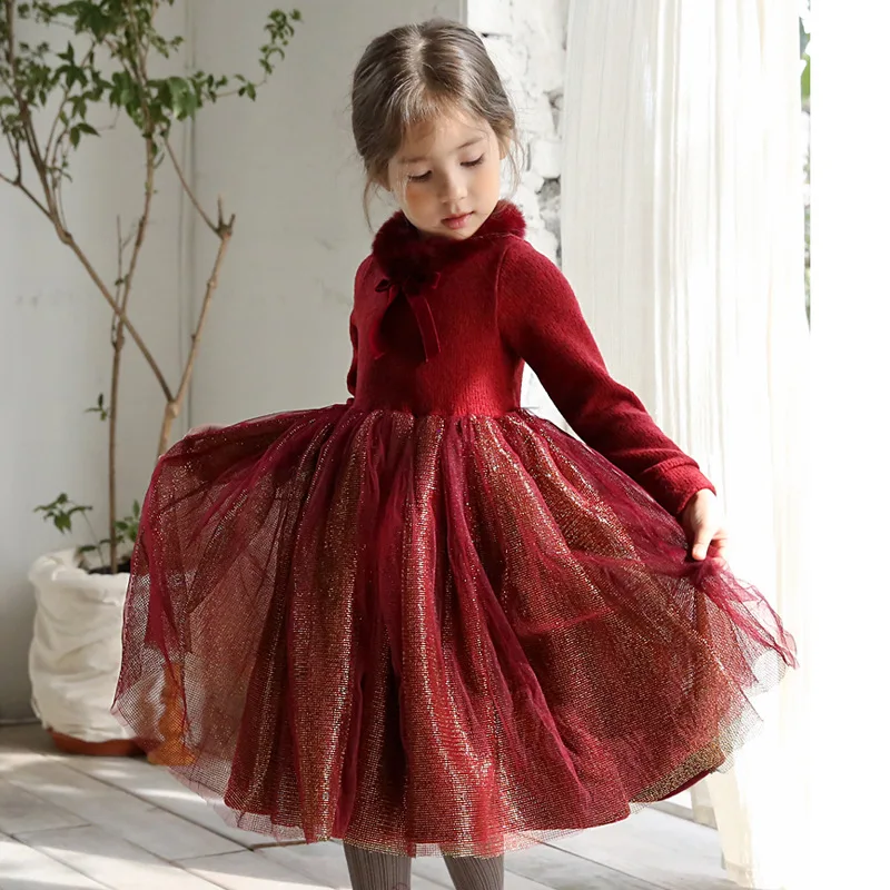 Бархатное платье принцессы на Рождество и год; красные вечерние длинные платья для девочек; Новинка года; сезон зима - Цвет: Красный