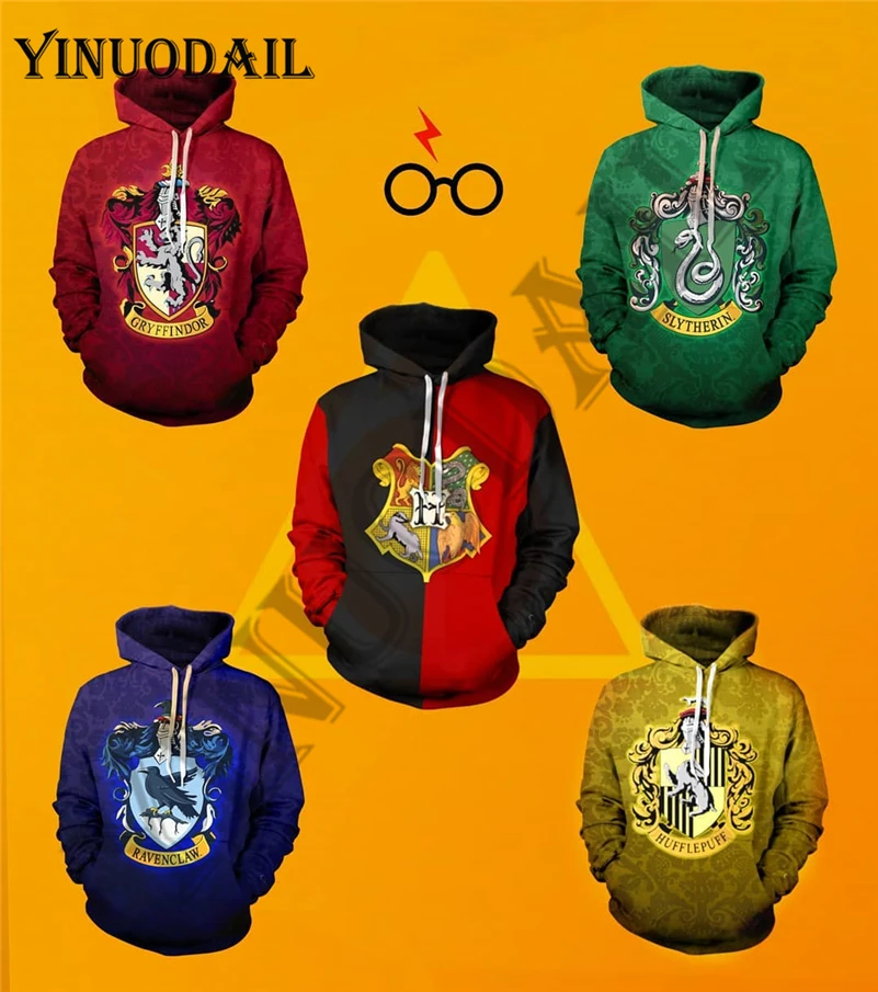 

YINUODAIL Mens Sporting Hoodies Wizardry 3D Hoody Sweatshirt Hogwarts Slytherin Hufflepuff Bundle's Streetwear Cosplay Costume