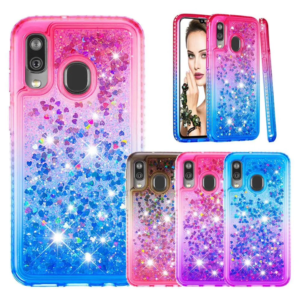 Блестящий Жидкий чехол для телефона samsung Galaxy A40 A60 A20e A10e Note 10 Plus Pro M10 M20 M40 Алмазный